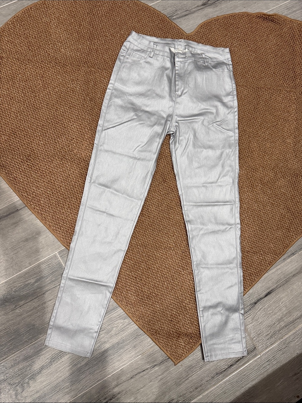Metallic Silver Skinny Jeans - High-Rise Stretch